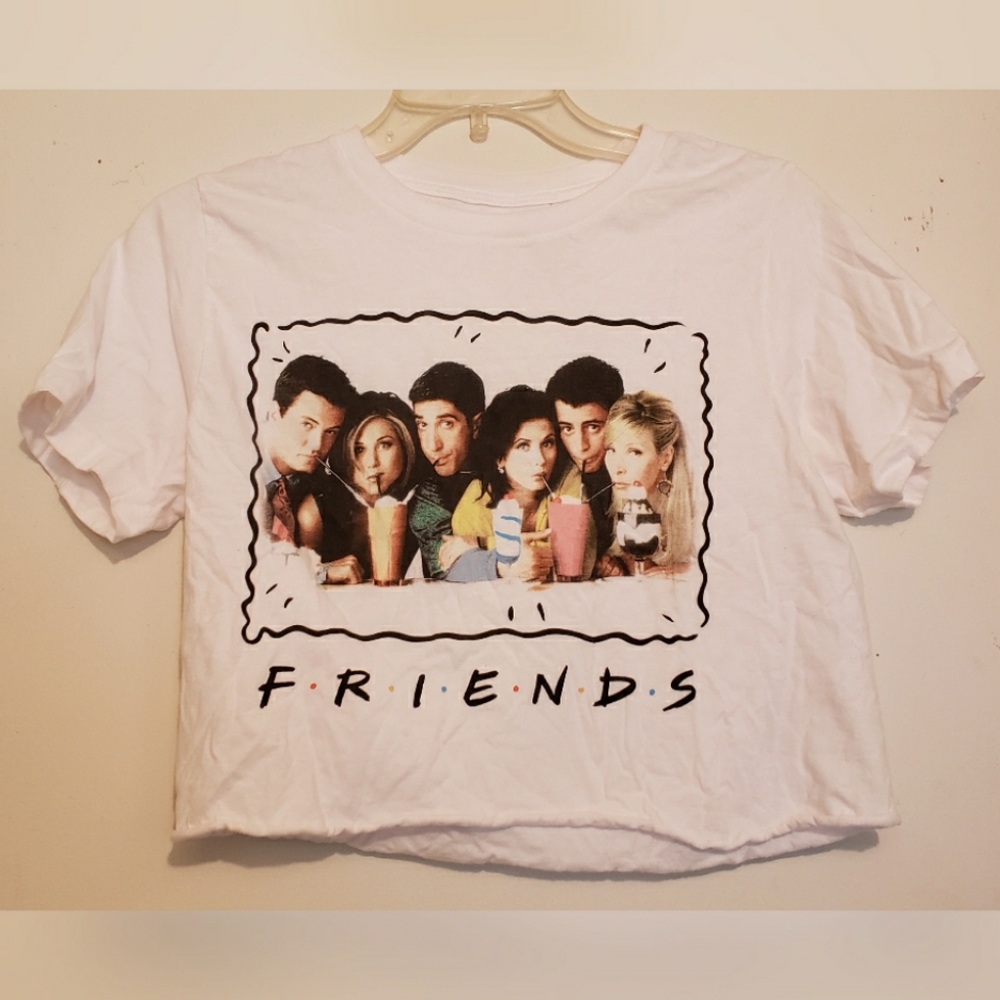 FRIENDS White Graphic Crop Tee with Colorful Cast Print